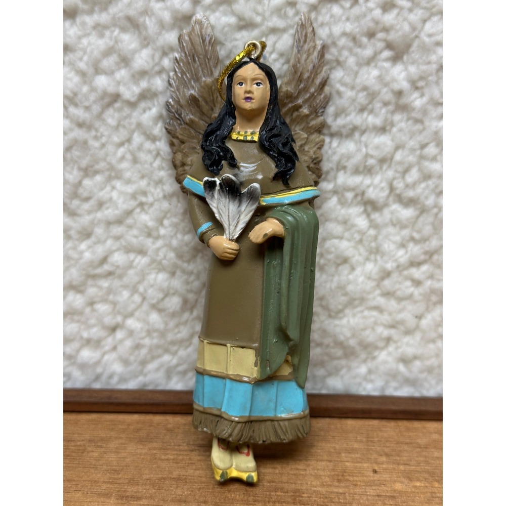 Southwest Native American-Style Angel Ornament Resin Brown Turquoise
